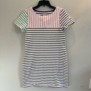 Joules Dress US 8 UK 12 Striped Riviera Cotton Jersey White Blue Pink Green